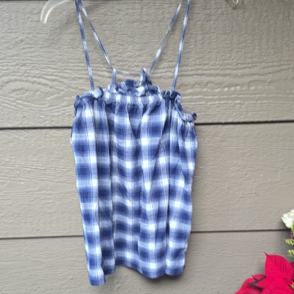 Madewell Gingham Baby Doll Lightweight Top Indigo Plaid  Medium M - Picture 4 of 7